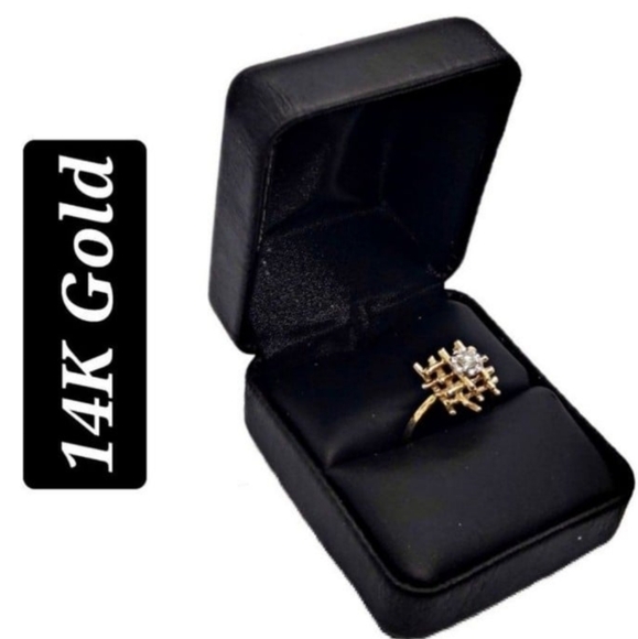 14K Solid Gold Brutalist Diamond Ring. One-of-a-Kind Architectural Design – 5.25 - Picture 3 of 9